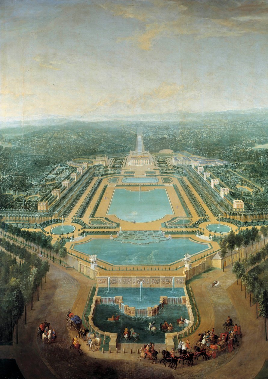 Perspektiv utsikt over slottet Marly, kong Louis XV (1710-1774) barn i vogn passerer foran vanningstrauet Maleri av Pierre Denis Martin (1663-1742) 1724 Søn. 2,96 x 2,24 m av Pierre Denis Martin