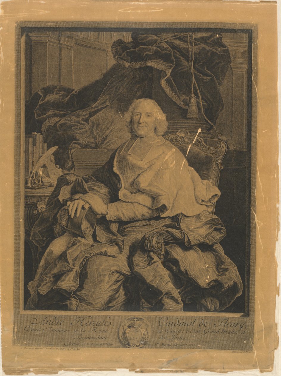 André Hercules, kardinal av Fleury av Pierre Drevet, after Hyacinthe Rigaud