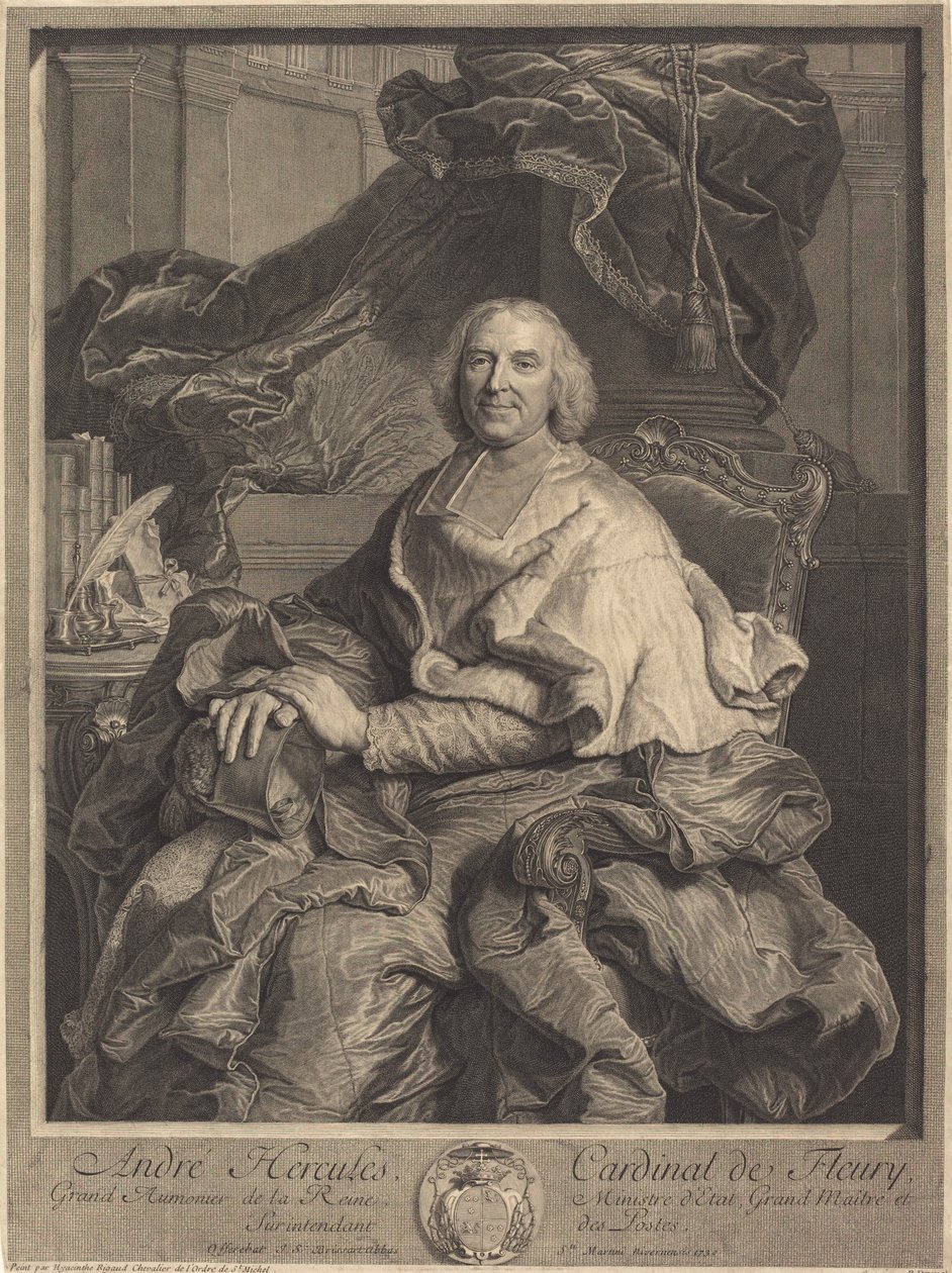 André Hercules, kardinal av Fleury av Pierre Drevet after Hyacinthe Rigaud