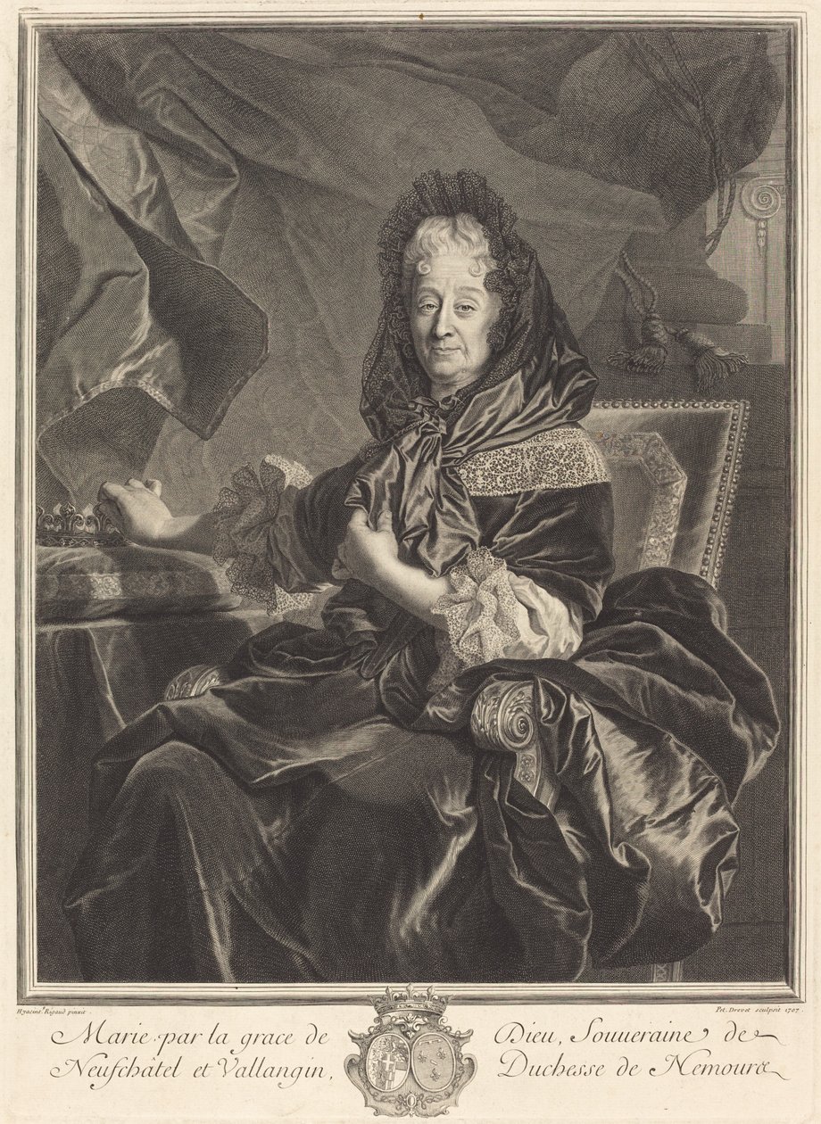 Hertuginne av Nemours av Pierre Drevet after Hyacinthe Rigaud