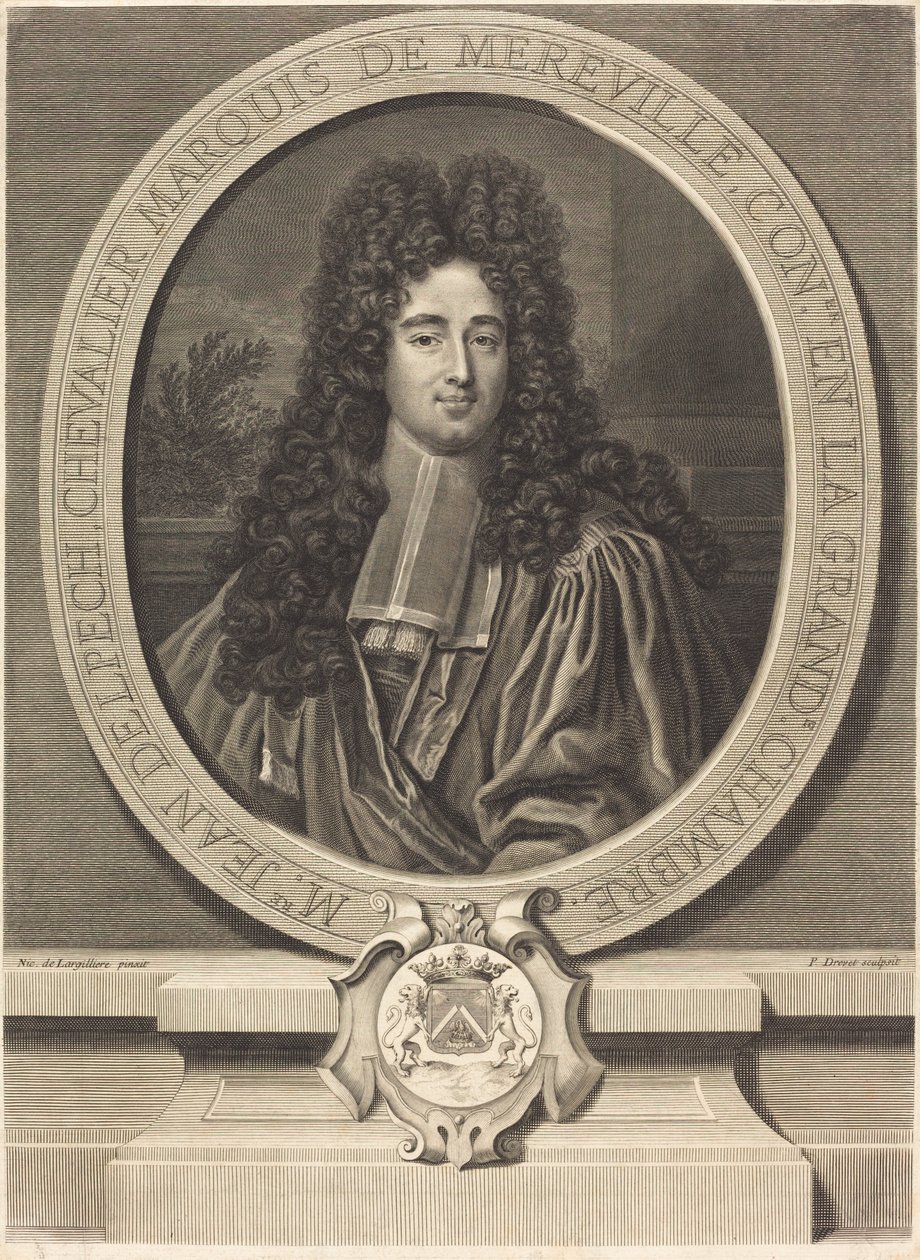 Jean Delpech, markis av Mereville av Pierre Drevet after Nicolas de Largillierre