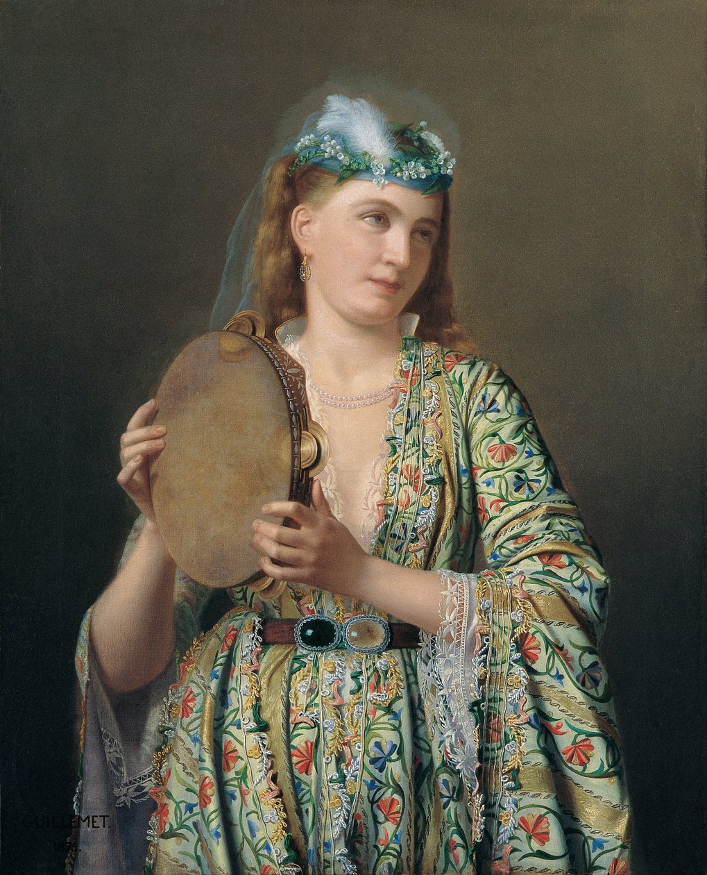 Portrett av en hoffdame som spiller tamburin, andre halvdel av 1800-tallet. av Pierre Désiré Guillemet