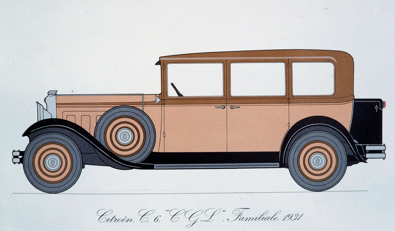 Plate som representerer Citroen-familiebilen fra 1931 av Pierre Dumont