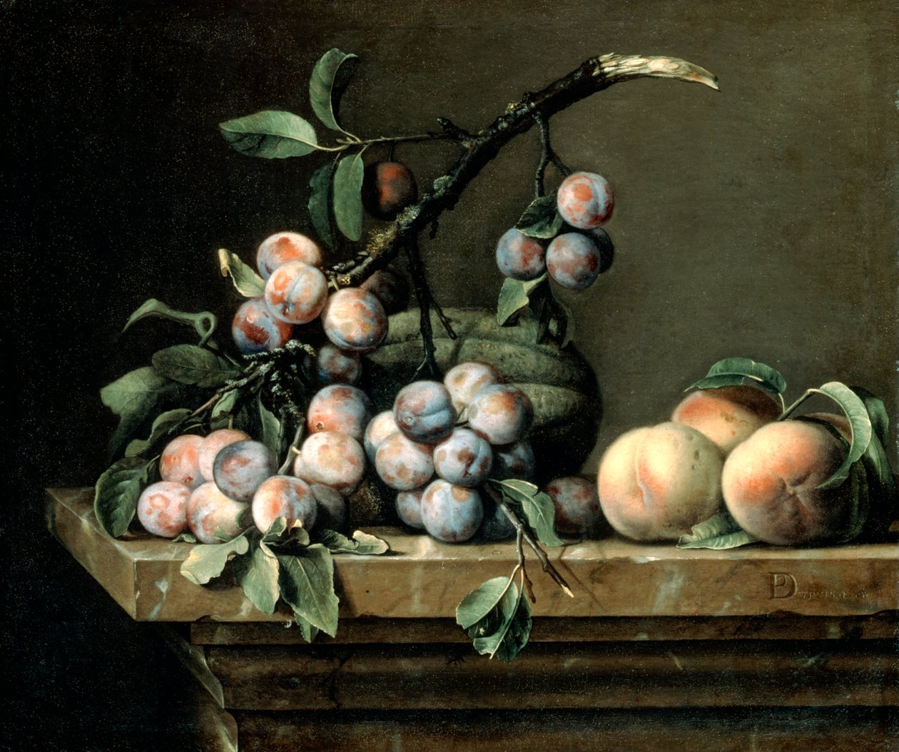 Plommer, melon og fersken, c1630-1680 av Pierre Dupuis