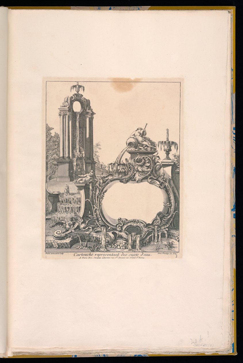 Cartouche omgitt av fontener av Pierre Edme Babel