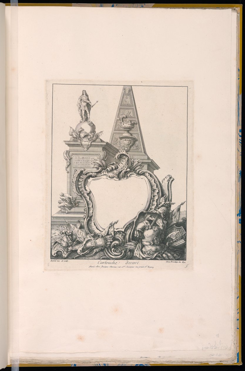 Kartusj med trofeer, en statue og en pyramide av Pierre Edme Babel