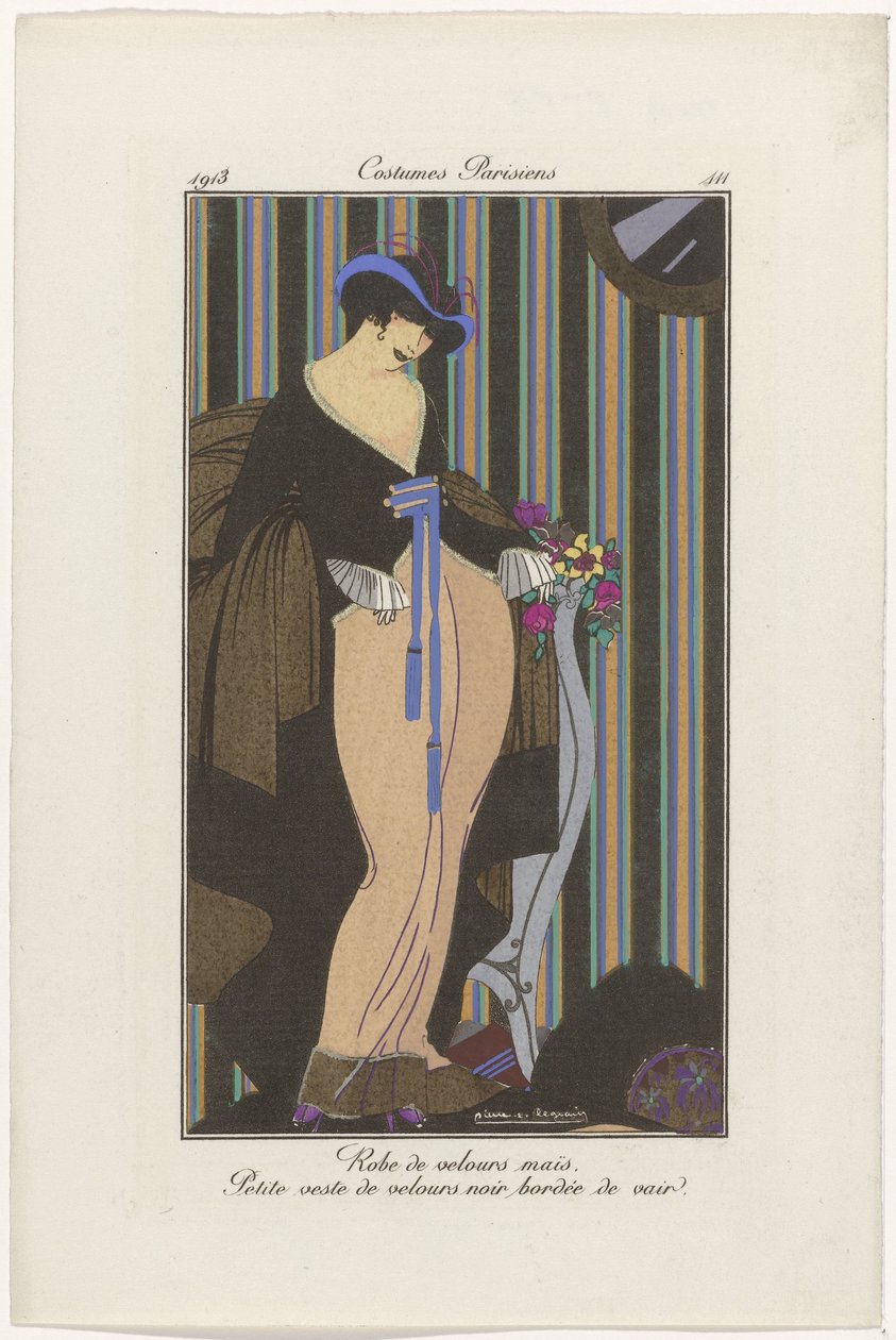 Journal of Ladies and Fashions: the Fashion Illustrators Journal of Ladies and Fashions: Fashion News Journal des Dames et des Modes, Costumes Parisiens, 1913, nr. 111: Fløyelskjole (...) av Pierre Emile Legrain