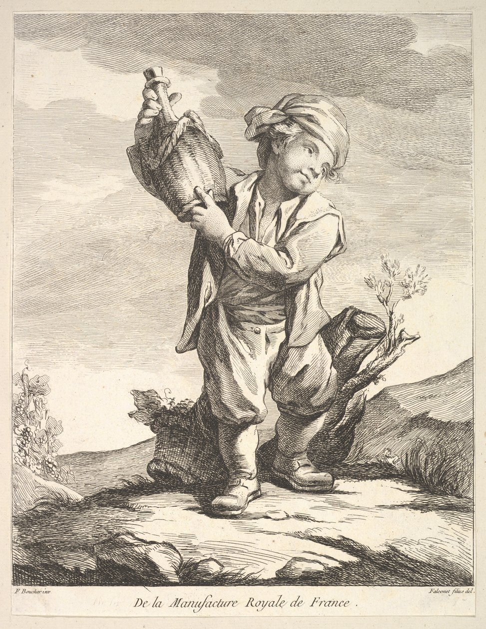 Liten gutt som holder et kar, fra First Book of Figures etter porselenene til M..., 1757. av Pierre Etienne Falconet