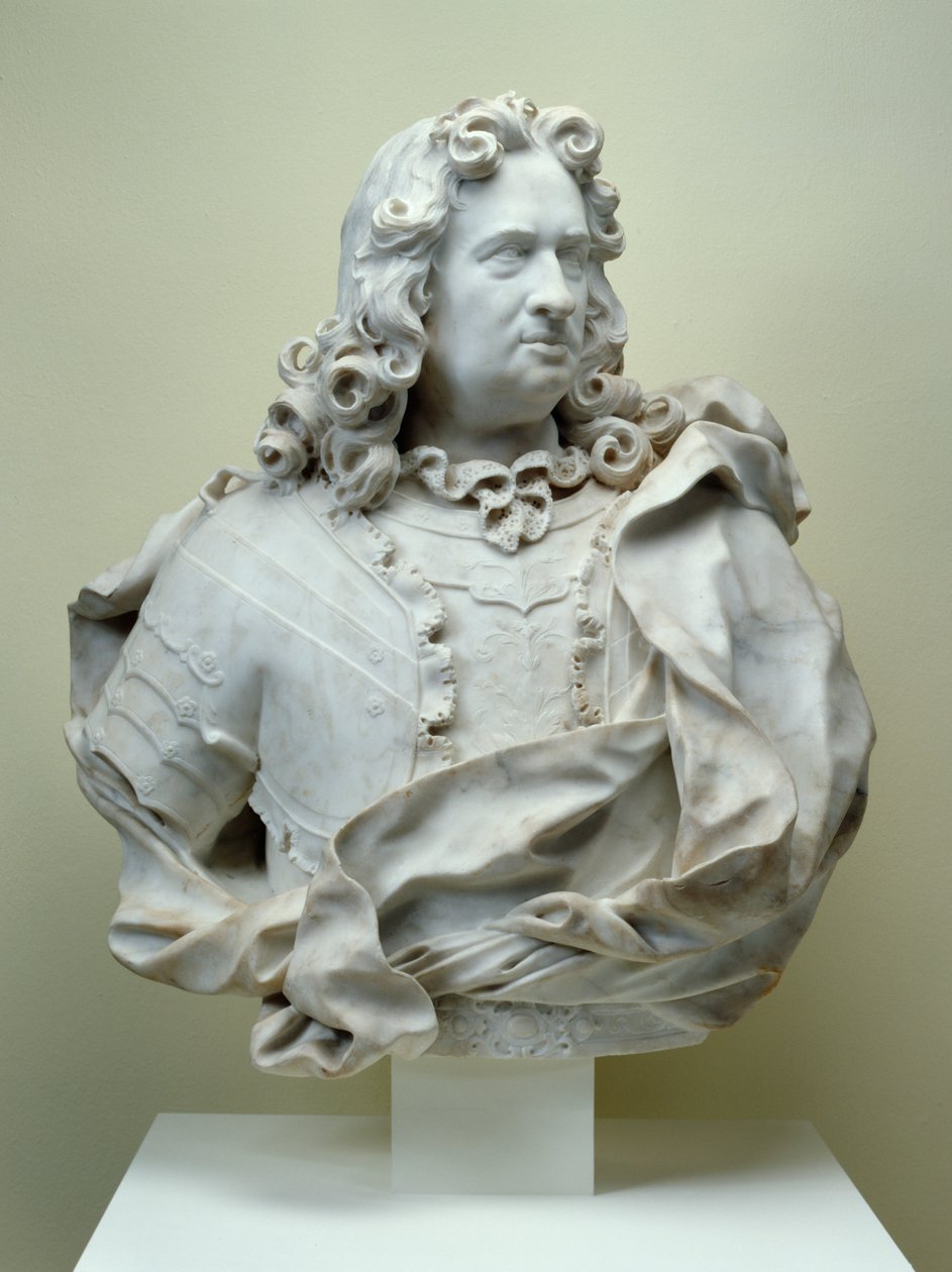 Byste av grev Karl av Hessen-Kassel, 1714 carrara marmor av Pierre Etienne Monnot