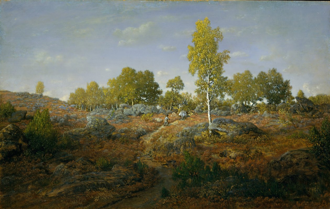 En sti blant klippene, sannsynligvis 1861. av Pierre Etienne Theodore Rousseau