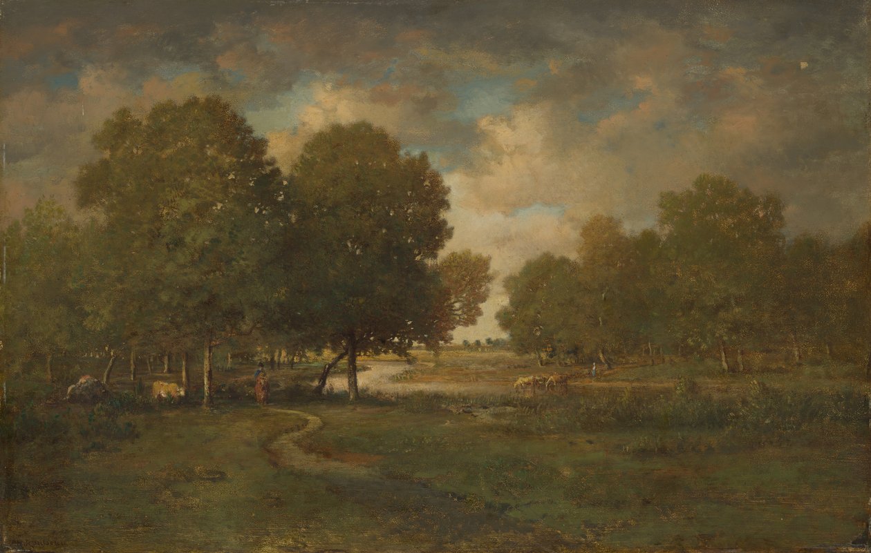 A River in a Meadow, sannsynligvis slutten av 1830-tallet-begynnelsen av 1840-tallet. av Pierre Etienne Theodore Rousseau