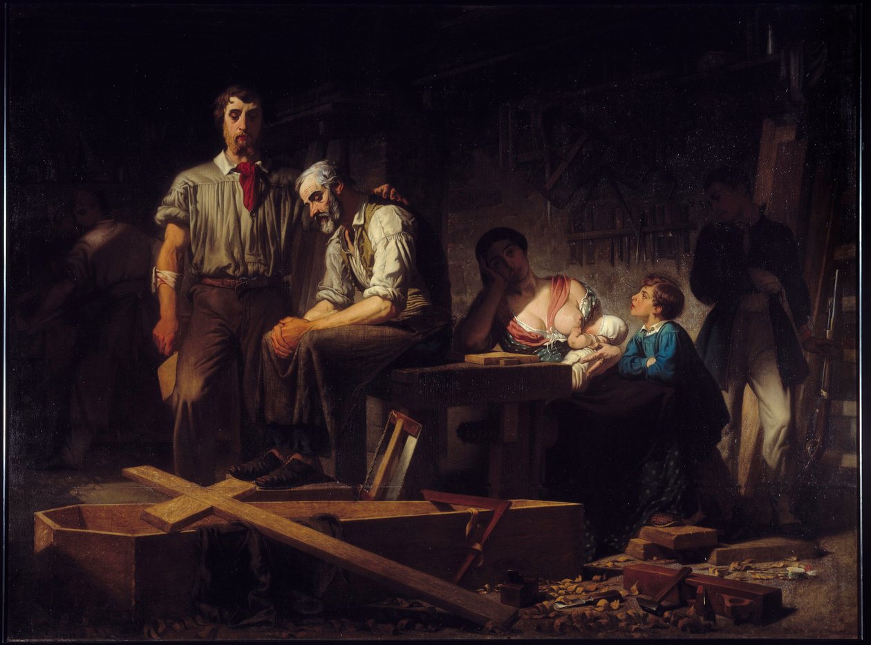 Revolusjonen i 1848: “” Første verk etter opprøret i februar 1848”” Sorg for familiene til ofrene som døde på dagene februar 1848. Maleri av Pierre Eugene Lacoste (1818-1908) 1850 Søn. 2,7x3,66 m Marseille, Musee des Beaux Arts. av Pierre Eugène Lacoste