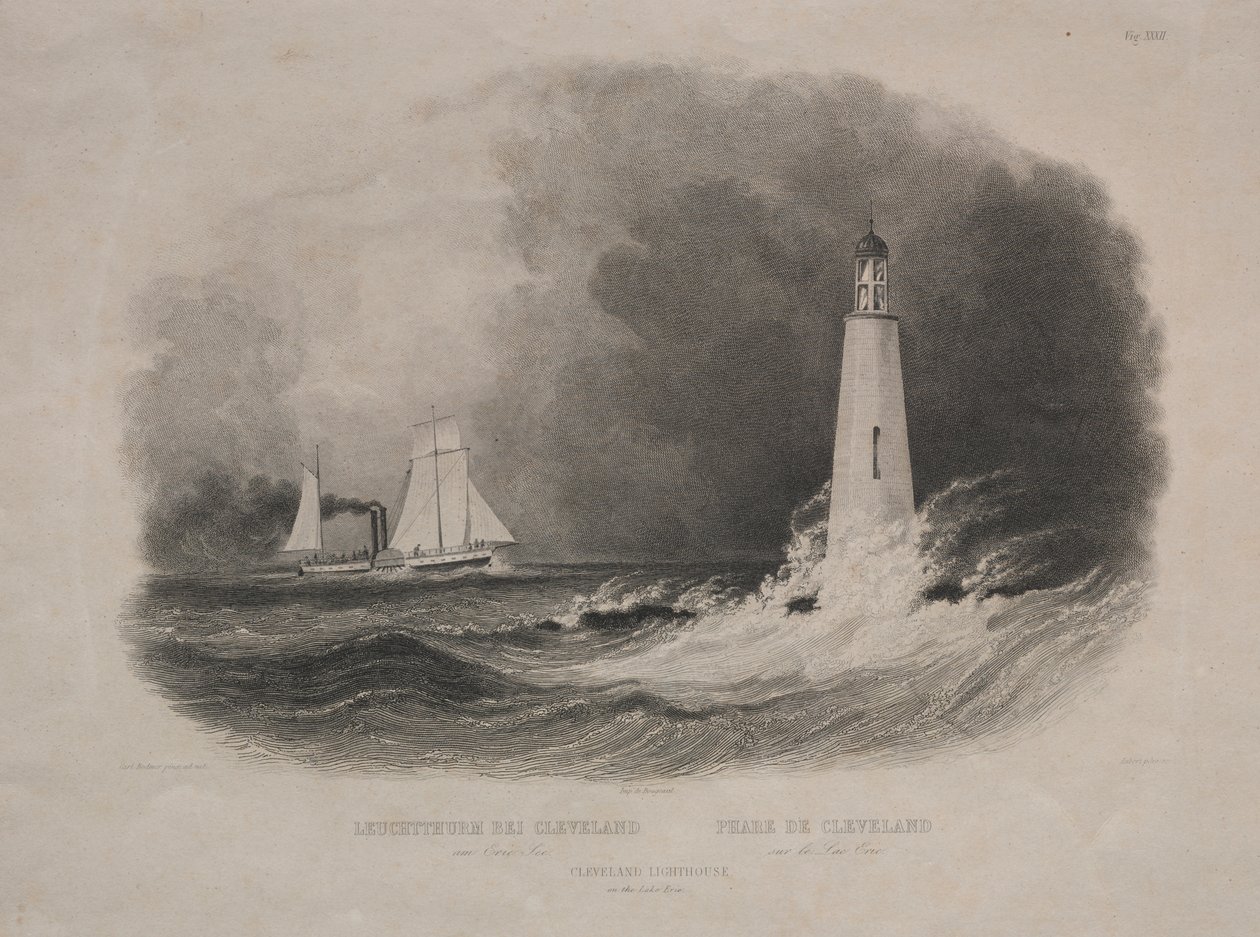 Fyrtårn i Cleveland, Ohio, ved Lake Erie av Pierre Eugène I Aubert