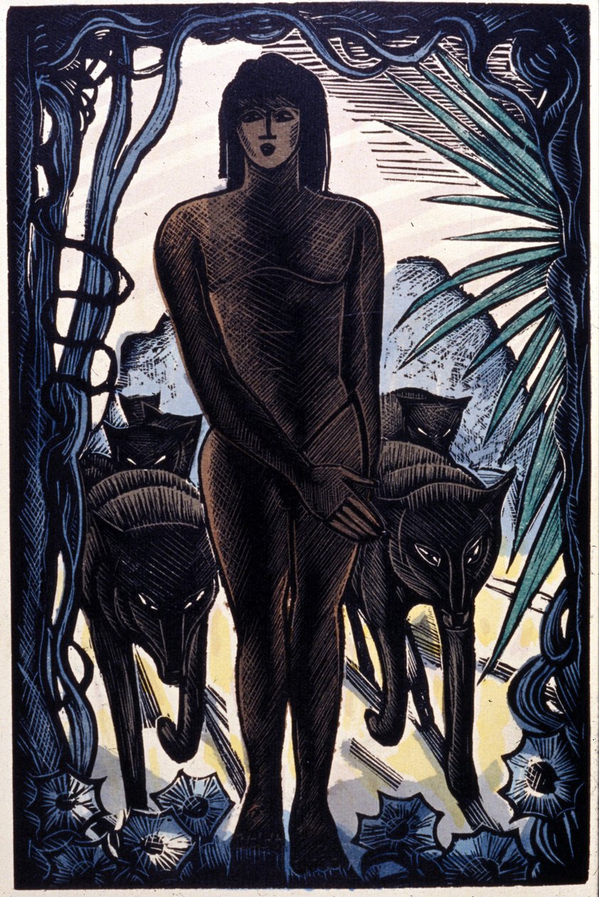 Mowgli og ulvene i jungelen. Rudyard Kipling "The Jungle Book" av Pierre Falke