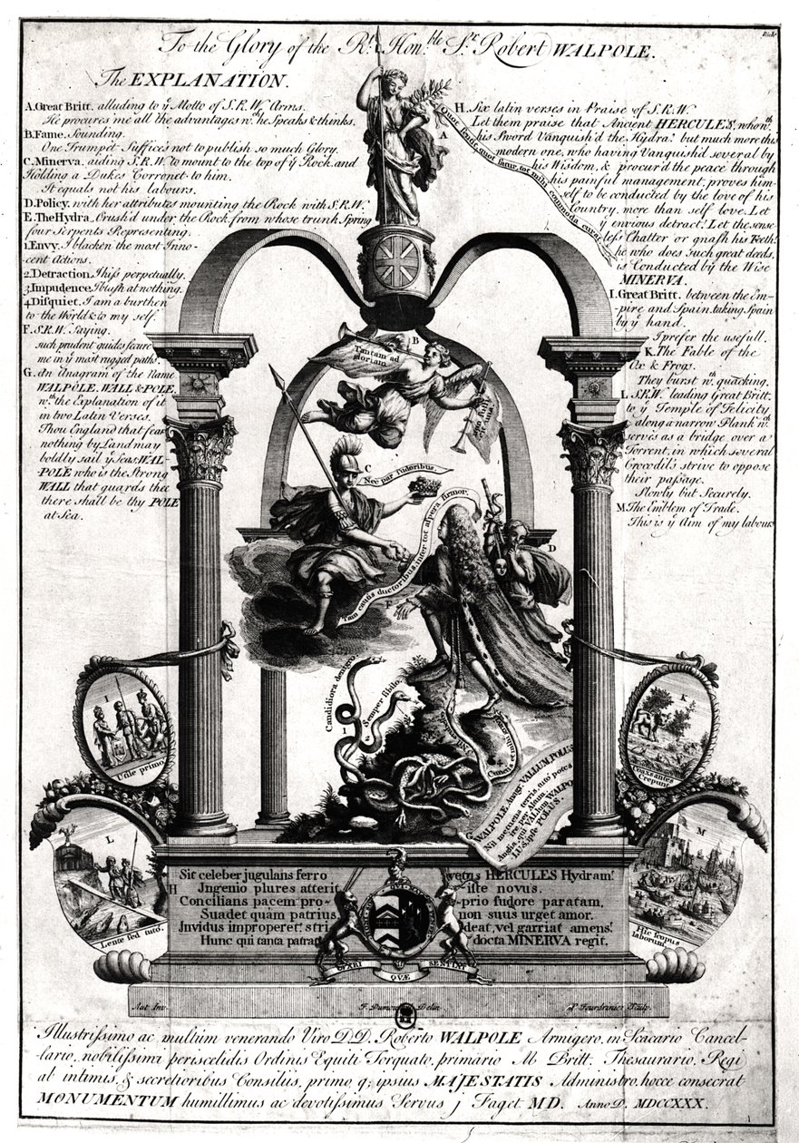 Til ære for den høyre ærede Robert Walpole (1676-1745) 1. jarl av Orford av Pierre Fourdrinier