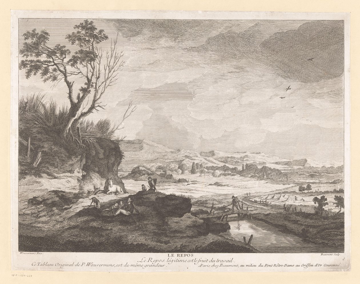 Landskap med hvilende figurer Le repos (tittel på objekt) av Pierre Francois Beaumont