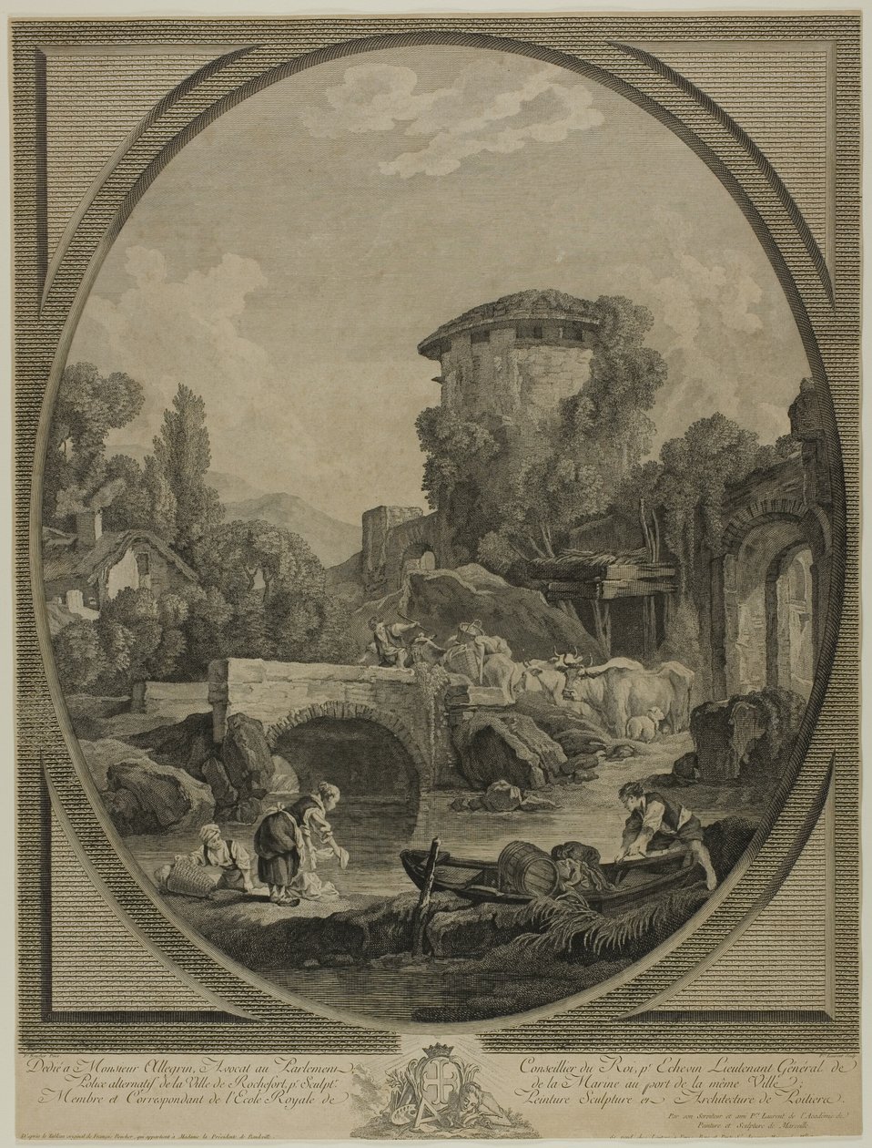 Landskap med en bro og et dueslag av Pierre Francois Laurent