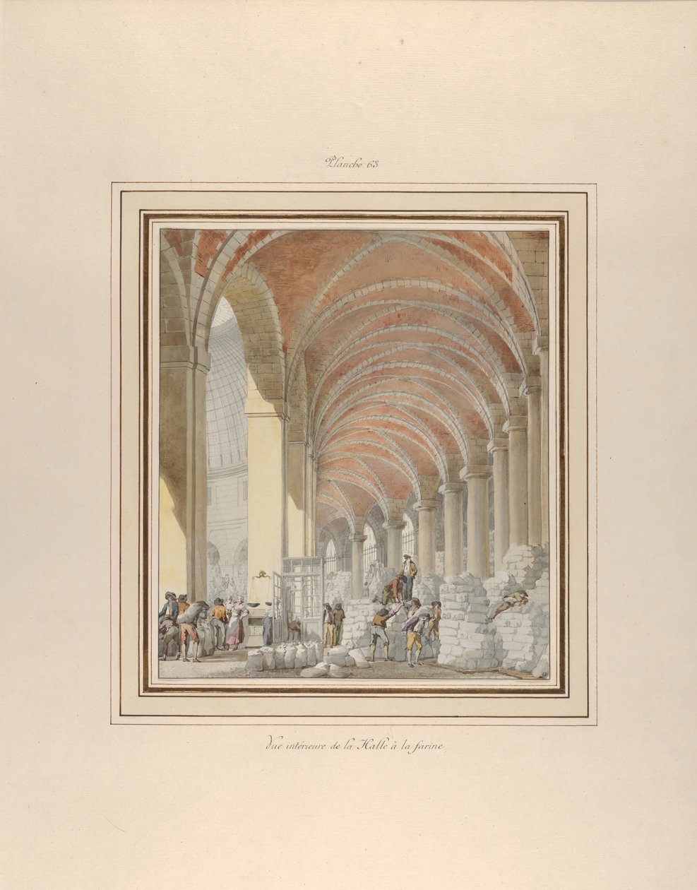 Halle aux Blés, interiørutsikt, ca. 1810. av Pierre Francois Leonard Fontaine