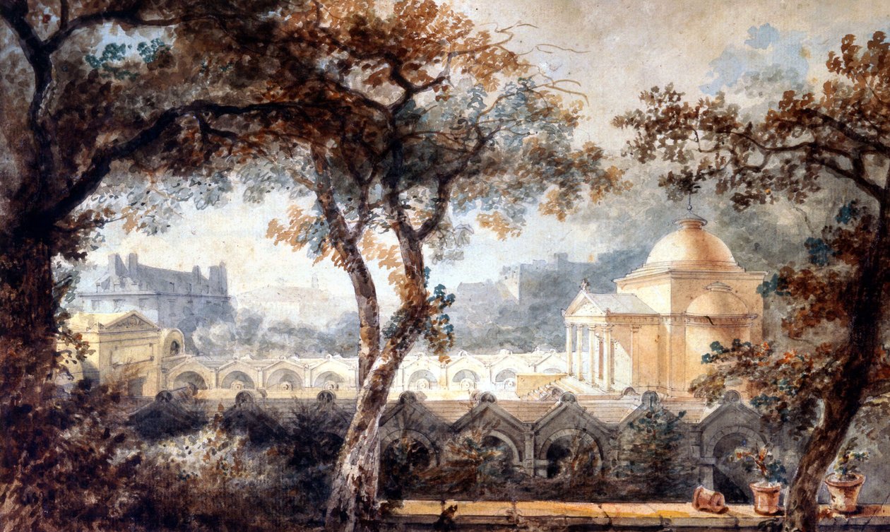 forsoningskapell til Ludvig XVI i Paris. akvarell, ca. 1830 av Pierre Francois Leonard Fontaine