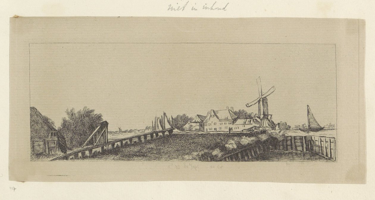 Landskap med trebro og mølle Recueil de quatre-vingt-cinq estampes originales (serietittel) av Pierre François Basan (workshop of)