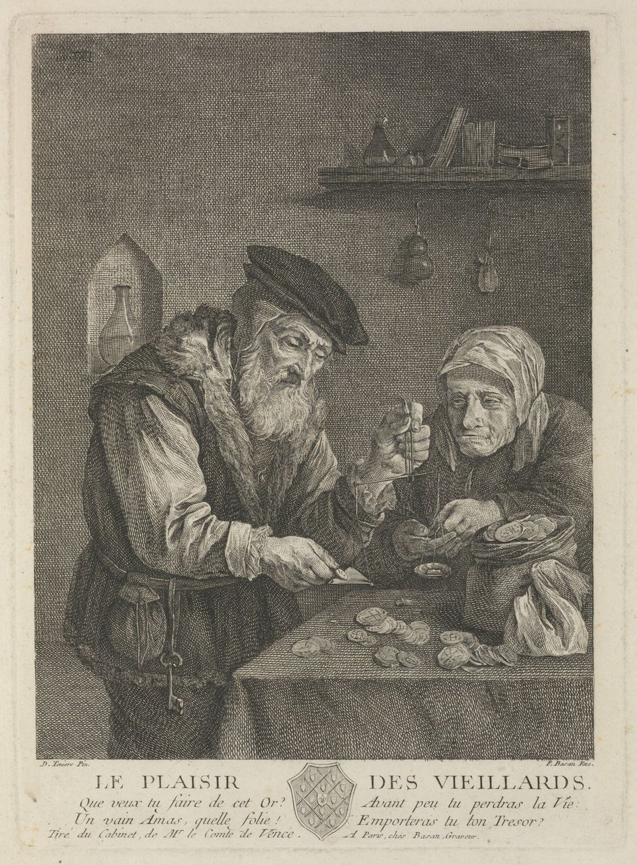 Fornøyelser av alderdom etter maleriet av David Teniers den yngre, midten av det 18. århundre. av Pierre François Basan