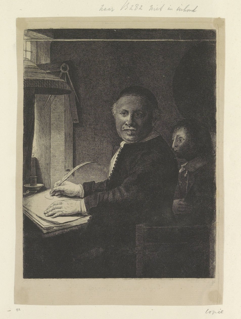 Portrett av forfatteren Lieven Willemsz. van Coppenol: liten tallerken Recueil de quatre-vingt-cinq estampes originales (serietittel) av Pierre François Basan