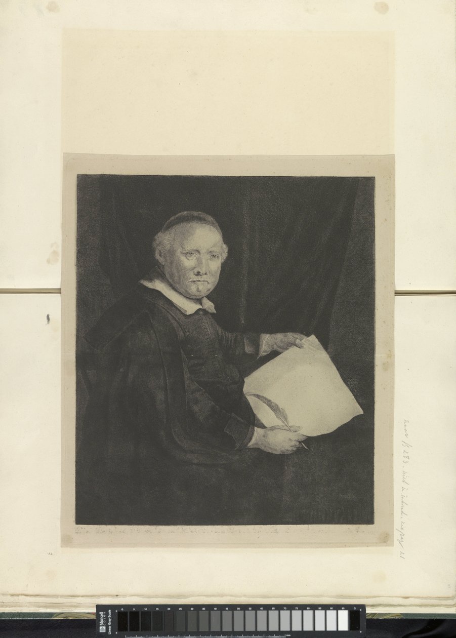 Portrett av forfatter Lieven Willemsz. van Coppenol: stor tallerken Recueil de quatre-vingt-cinq estampes originales (serietittel) av Pierre François Basan
