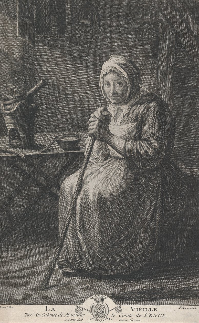 Den gamle kvinnen, fra kontoret til greven av Vence, 1782-97. av Pierre François Basan