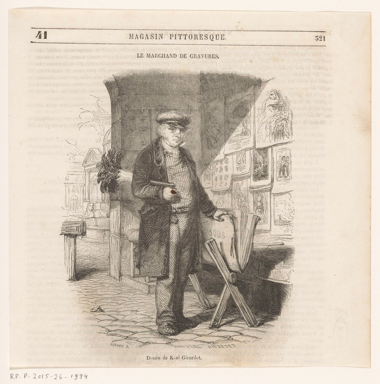 Prenthandelaar The Merchant of Engravings (tittel på objekt) av Pierre François Godard (II)
