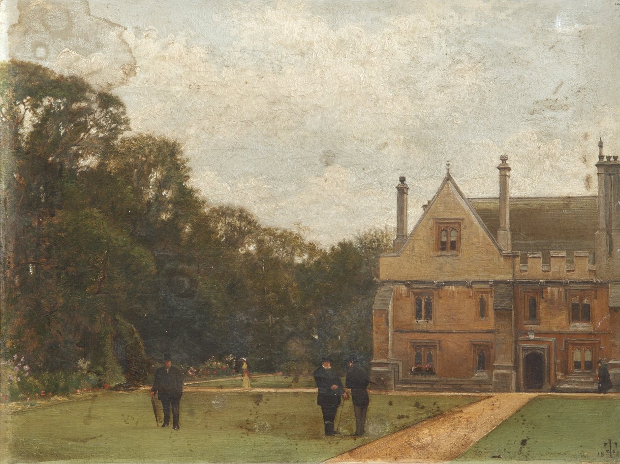 In the Grounds of Magdalen College, Dr Fisher (stipendiat), J. Henderson (Bursar) og generalmajor Rigaud i forgrunnen av Pierre François Joseph Tonneau