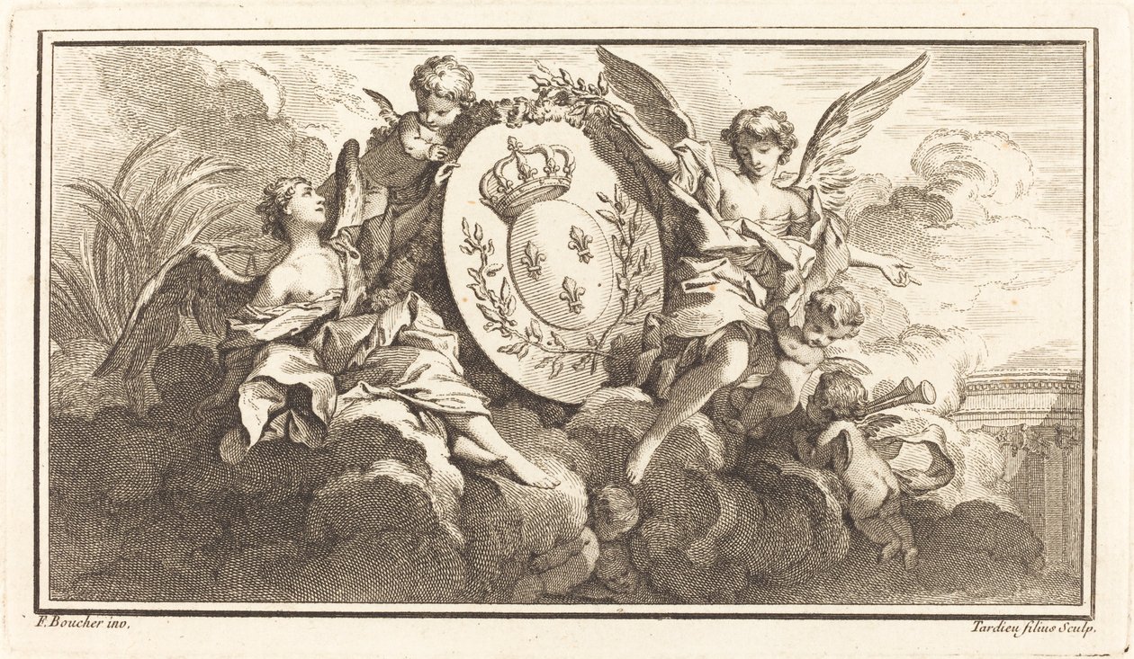Det kongelige våpenskjoldet til Ludvig XV av Pierre François Tardieu or Jacques Nicolas Tardieu after François Boucher
