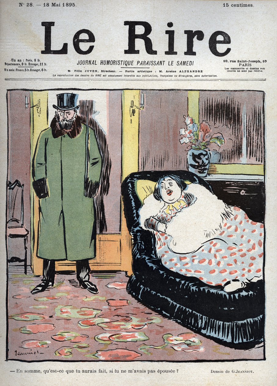 Hva ville du ha gjort hvis du ikke hadde giftet deg med meg? - tegning av Pierre Georges Jeanniot (1848-1934) for "" Le Rire"" av 218. mai 1895 av Pierre Georges Jeanniot