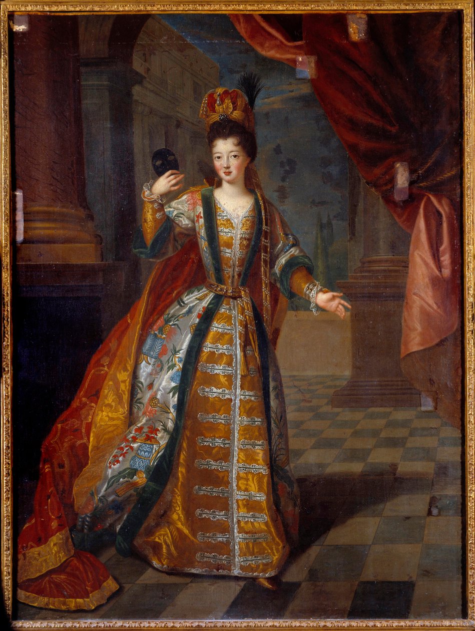 Formastelig portrett av Mademoiselle de Nantes (Louise Francoise de Bourbon 1673-1743), datter av Louis XIV og Francoise Athenais (Francoise-Athenais) av Rochechouart Mortemart, Marquise of Montespan (eller Madame de Montespan) (1640-1707), i prom costum. av Pierre Gobert