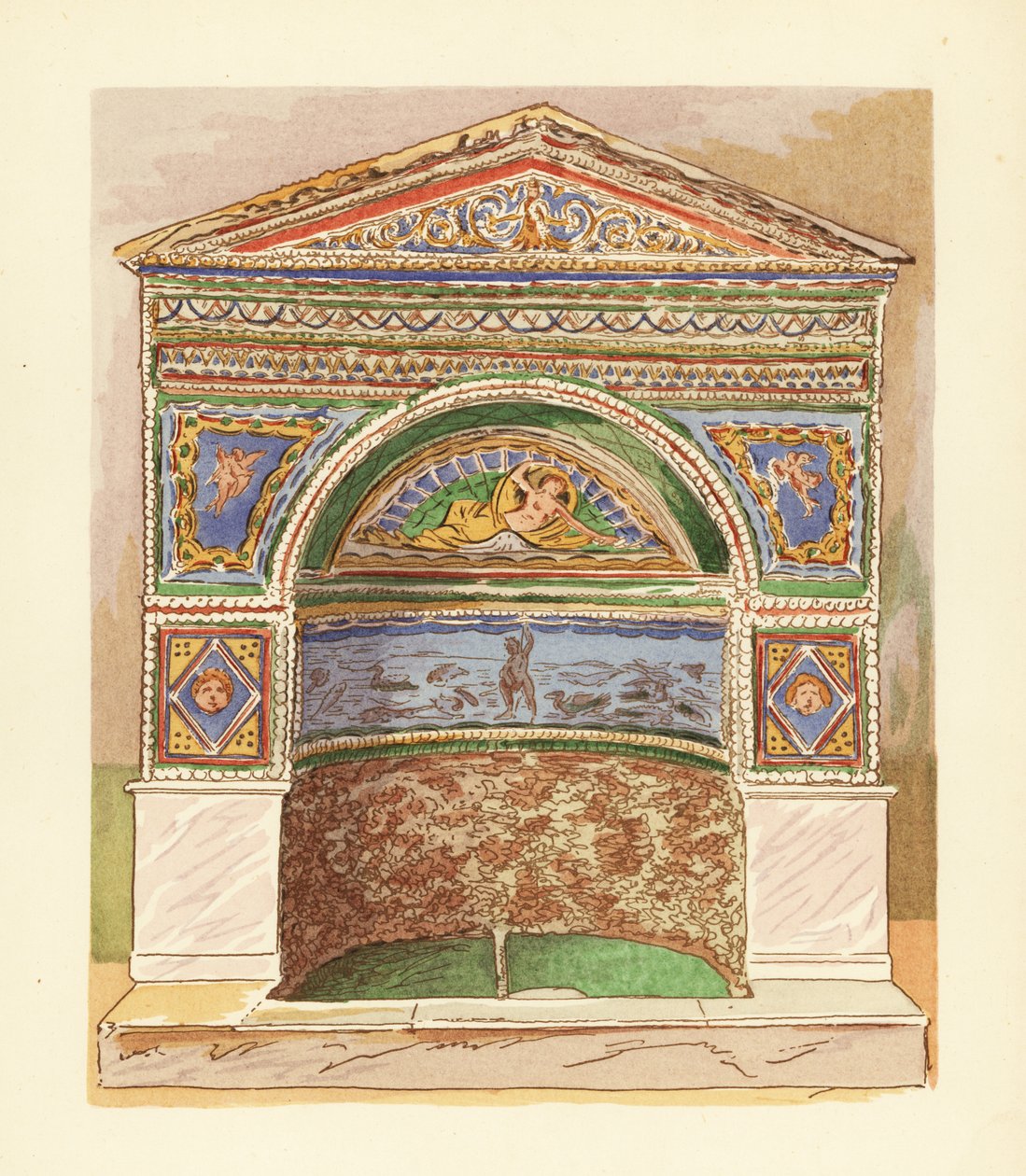 Emaljert mosaikkfontene i bjørnens hus, eller Casa dell’ Orso Ferito, Pompeii av Pierre Gusman