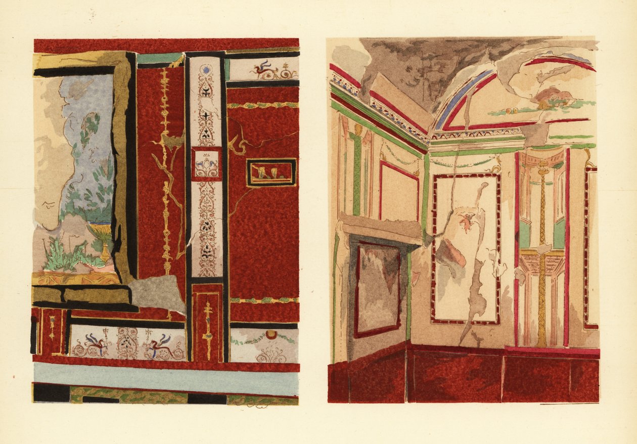 Huset til Tullius Faustus på Strada della Fortuna (til venstre), og huset til Popidius Priscus (til høyre), Pompeii, Chambre d