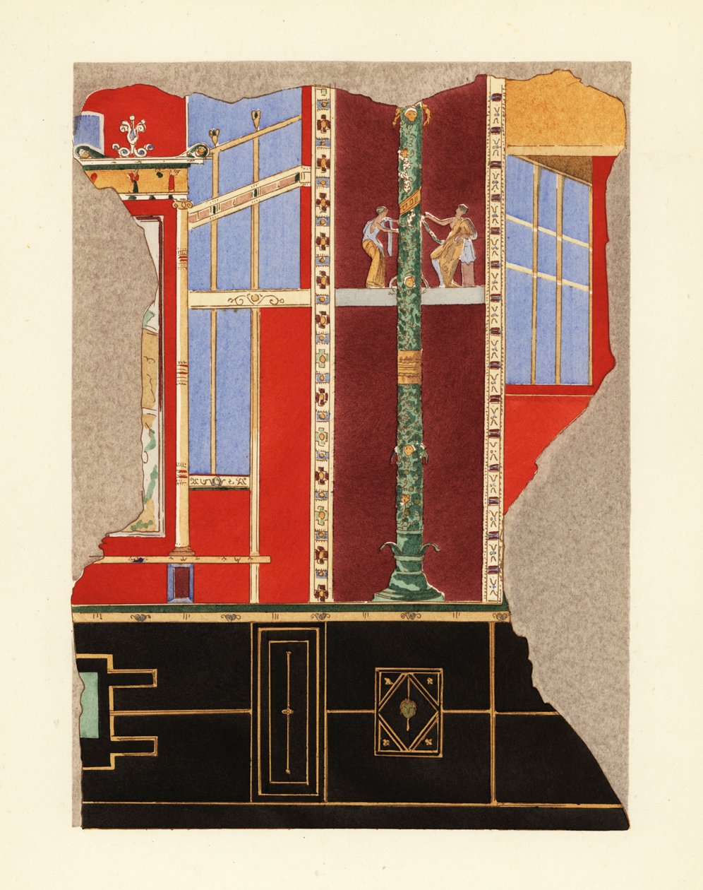 Panel i et rom i Casa di Laocoonte eller House of Laocoon, Pompeii, tredje pompeiansk stil av Pierre Gusman