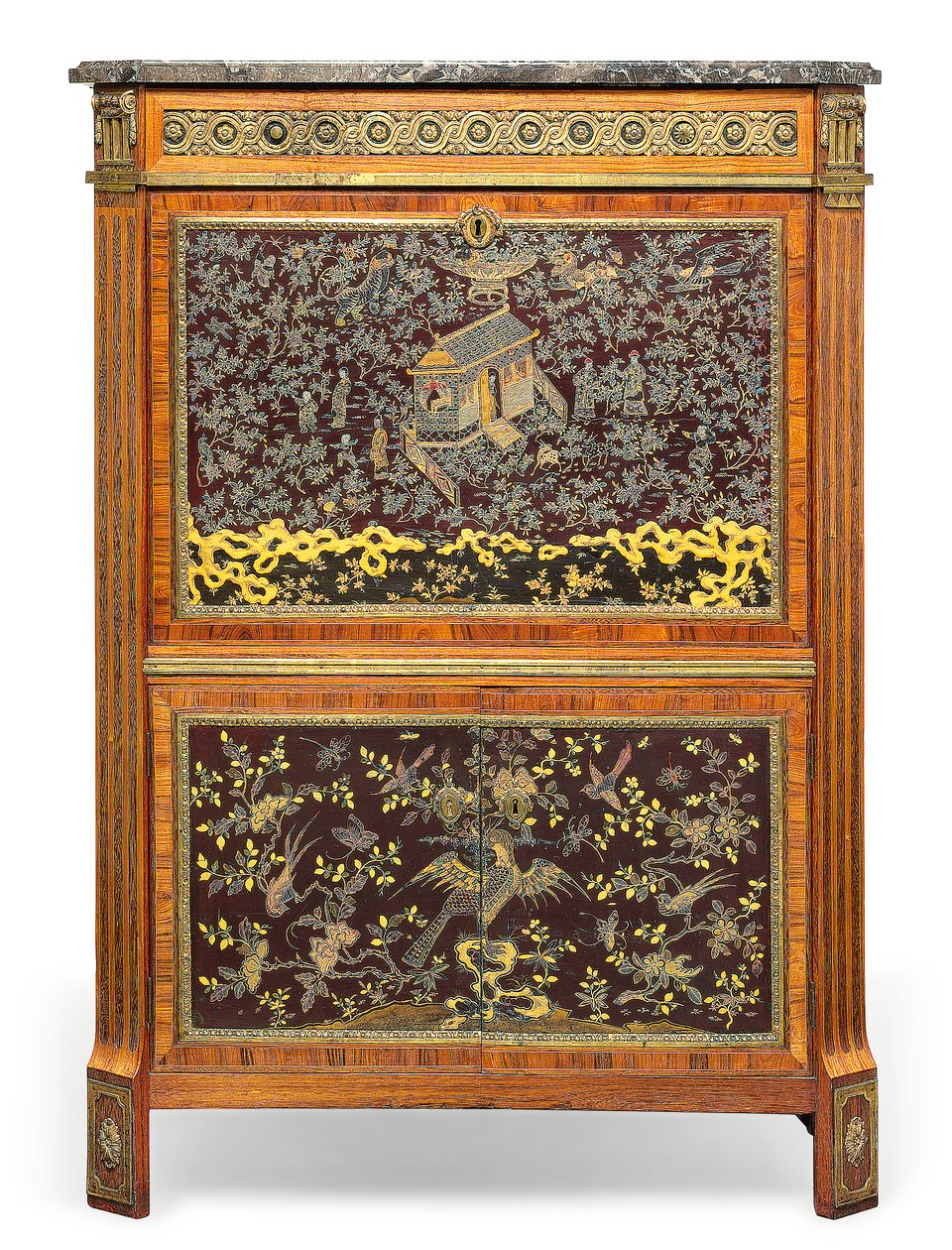 Louis XVI Secretaire a Abbatant, sent på 1700-tallet (marmor, lær, ormolu-montert kingwood, tulipwood, amaranth, perlemor innlagt kinesisk lakk og Japanning) (se også 3479849) av Pierre Harry Mewesen