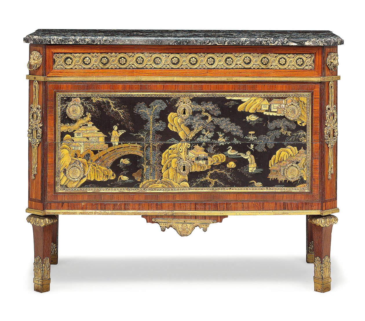 Louis XVI-kommode (marmor, ormolu-montert fruktved og lakk) (se også 3479845) av Pierre Harry Mewesen