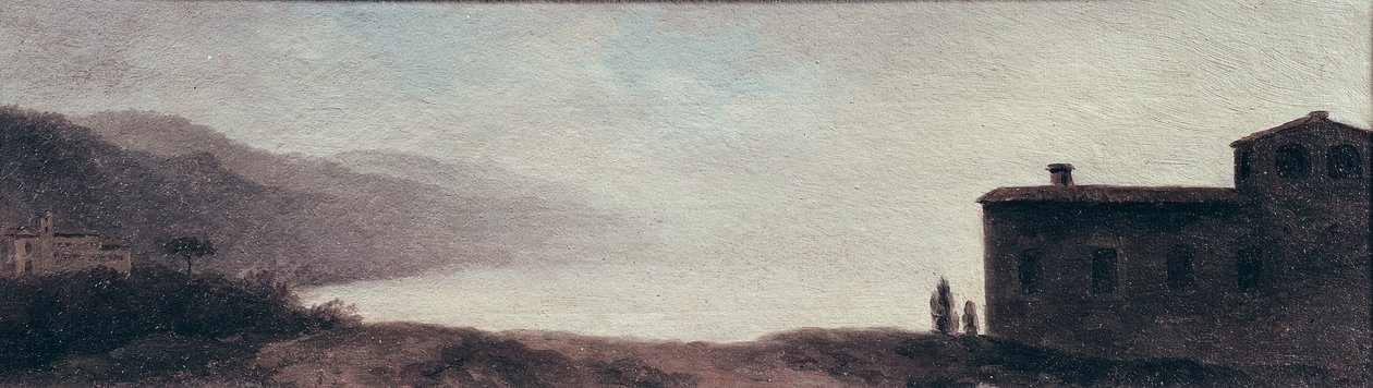 Lake Nemi in the Rain (olje på papir montert på kort) av Pierre Henri de Valenciennes