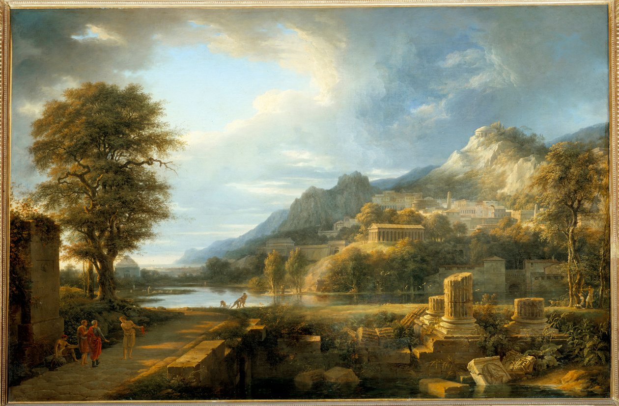 Den gamle byen Agrigento på Sicilia Maleri av Pierre de Valenciennes (1750-1819) 1800-tallet Søn. 1,1x1,64 m . av Pierre Henri de Valenciennes
