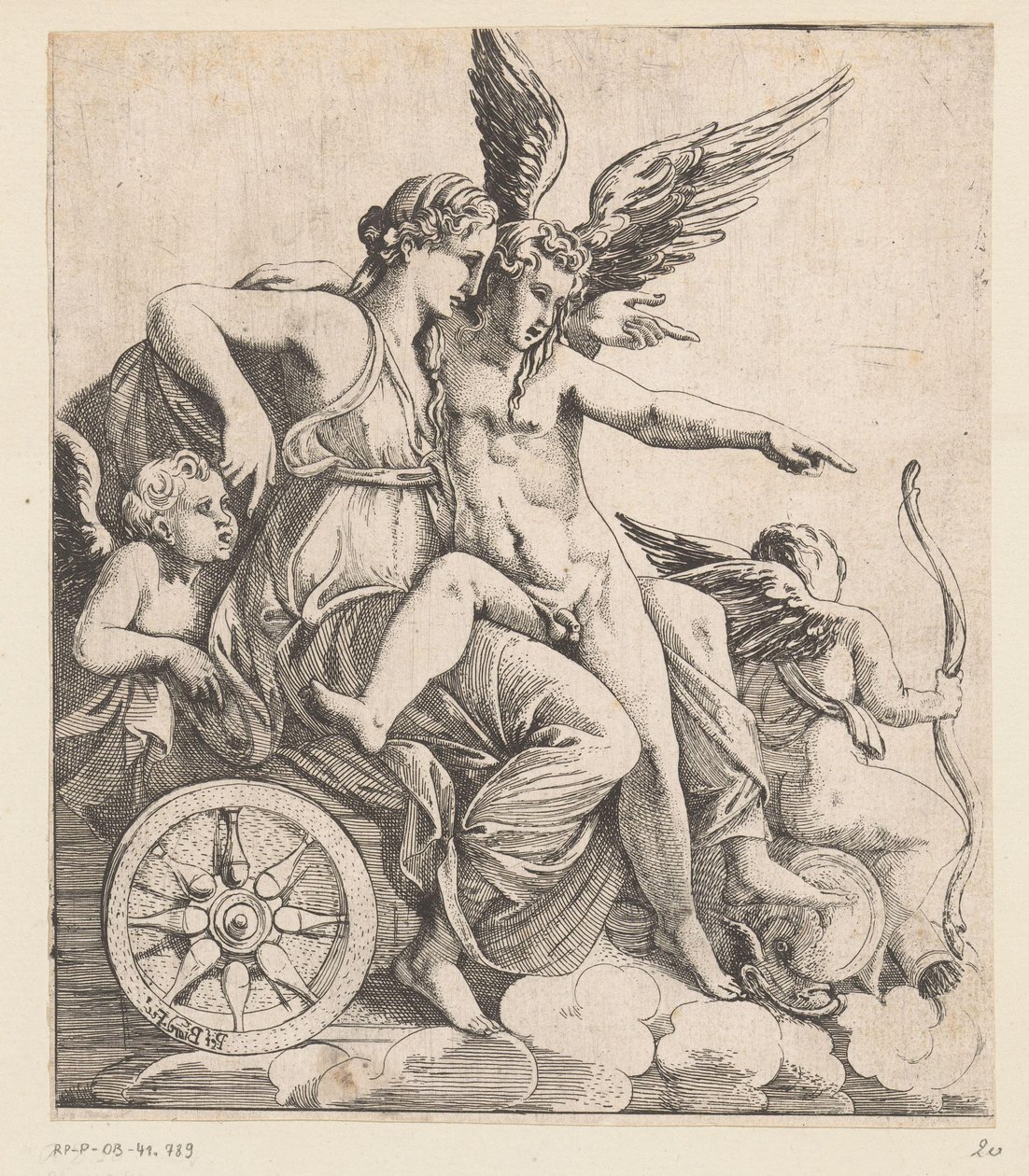 Venus og Amor i en vogn omgitt av putti av Pierre II Biard