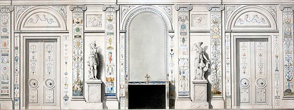 Design for en salong (kritt, blekk, akvarell og kroppsfarge på papir) av Pierre II Rousseau