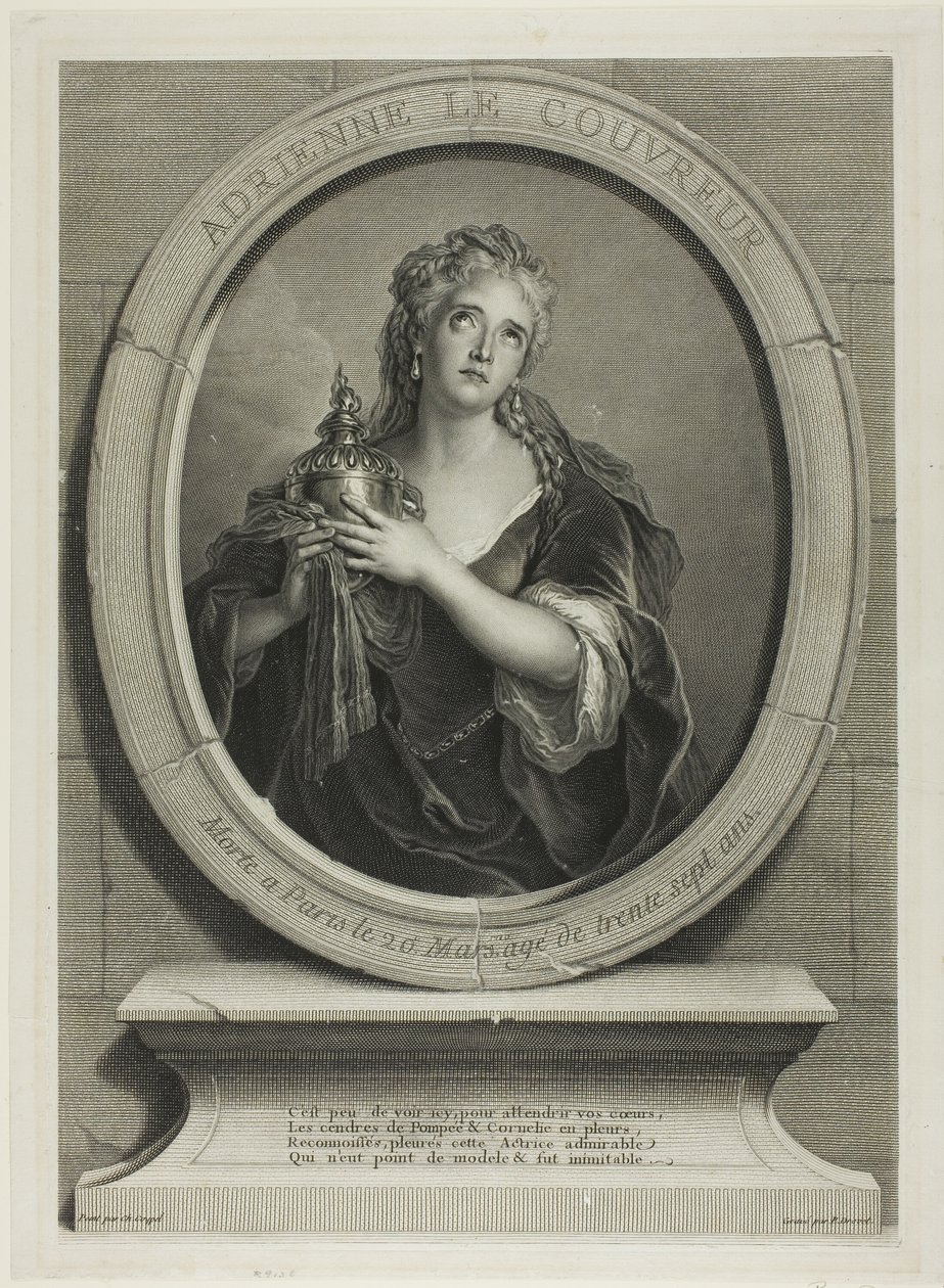 Portrett av Adrienne Le Couvreur av Pierre Imbert Drevet