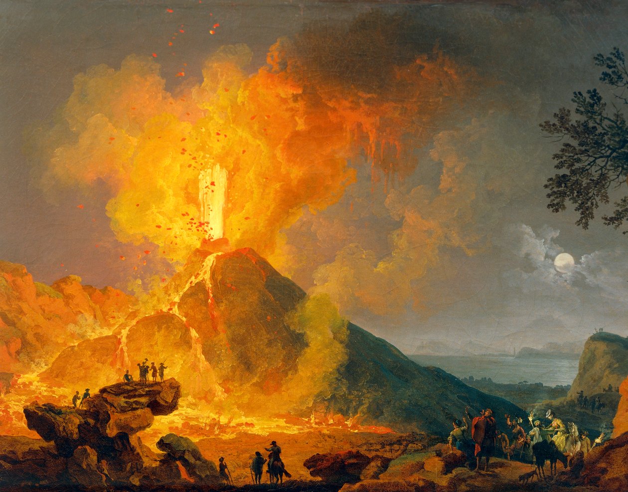 Vesuvs utbrudd, av Pierre-Jacques Volaire (1729-1792), olje på lerret, 52x79 cm. Detalj. av Pierre Jacques Volaire