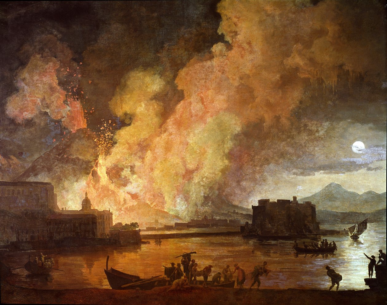 Vesuvens utbrudd i Napoli i måneskinn (maleri av Pierre Jacques Volaire