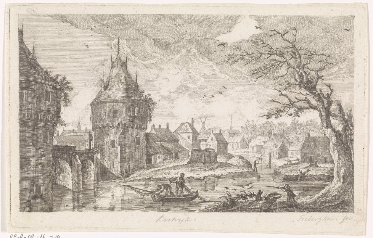 Utsikt over landsbyen med fiskere av Pierre Joseph Jacques Tiberghien