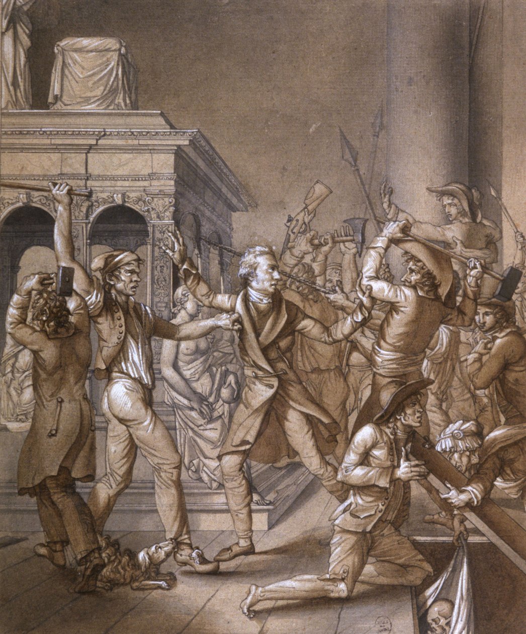Alexandre Lenoir motsatte seg de revolusjonære da de ønsker å ødelegge graven til den franske kong Ludvig XII ved den kongelige basilikaen Saint Denis i 1793, på tidspunktet for den franske revolusjonen av Pierre Joseph Lafontaine