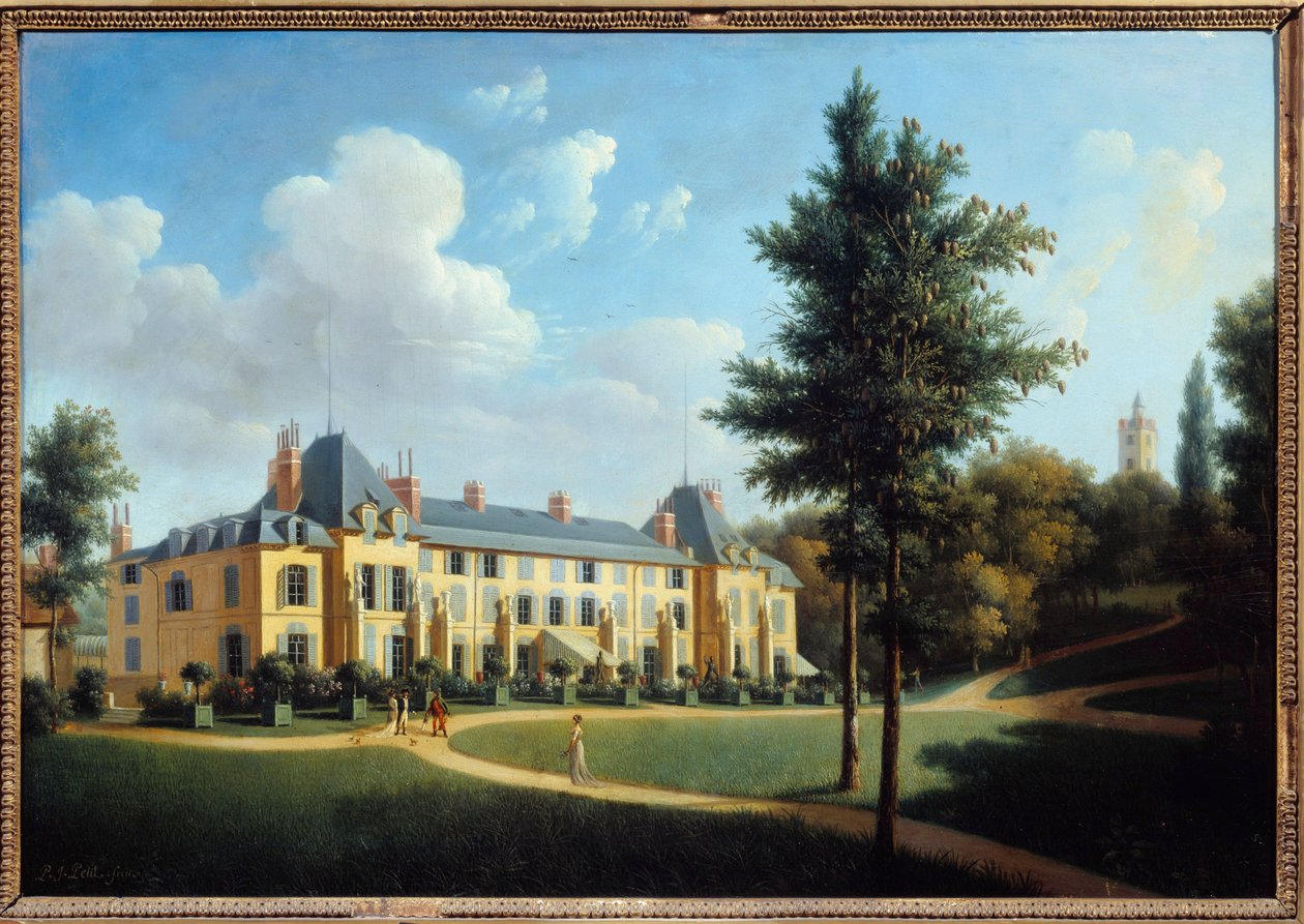 First Empire: “” Utsikt over slottet Malmaison, fasade på parken”” Maleri av Pierre Joseph Petro (aktiv mellom 1795 og 1819) 1805 Søn. 0,38x0,55 m Malmaison, musee du chateau av Pierre Joseph Petit