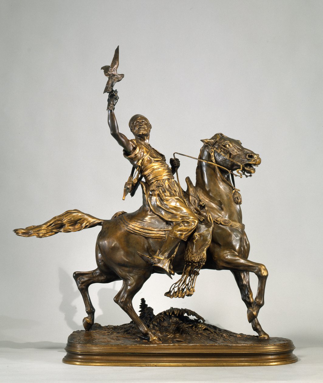 Arabisk falkonerer til hest, ca. 1880 (bronse) av Pierre Jules Mene