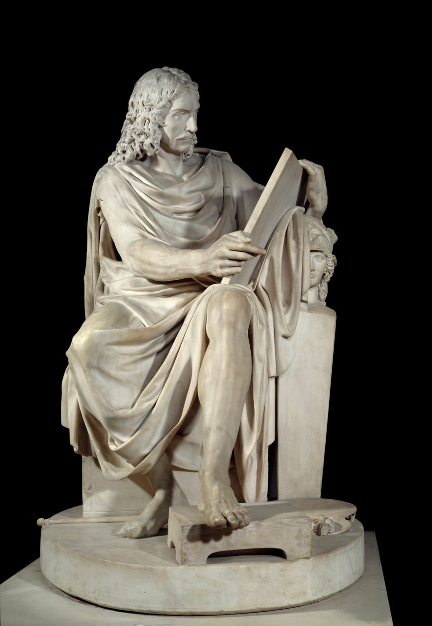Den franske maleren Nicolas Poussin (1594-1660) Marmorskulptur av Pierre Julien (1731-1804) 1804 Søn. 1,64x1,01 m Paris, Louvre-museet av Pierre Julien